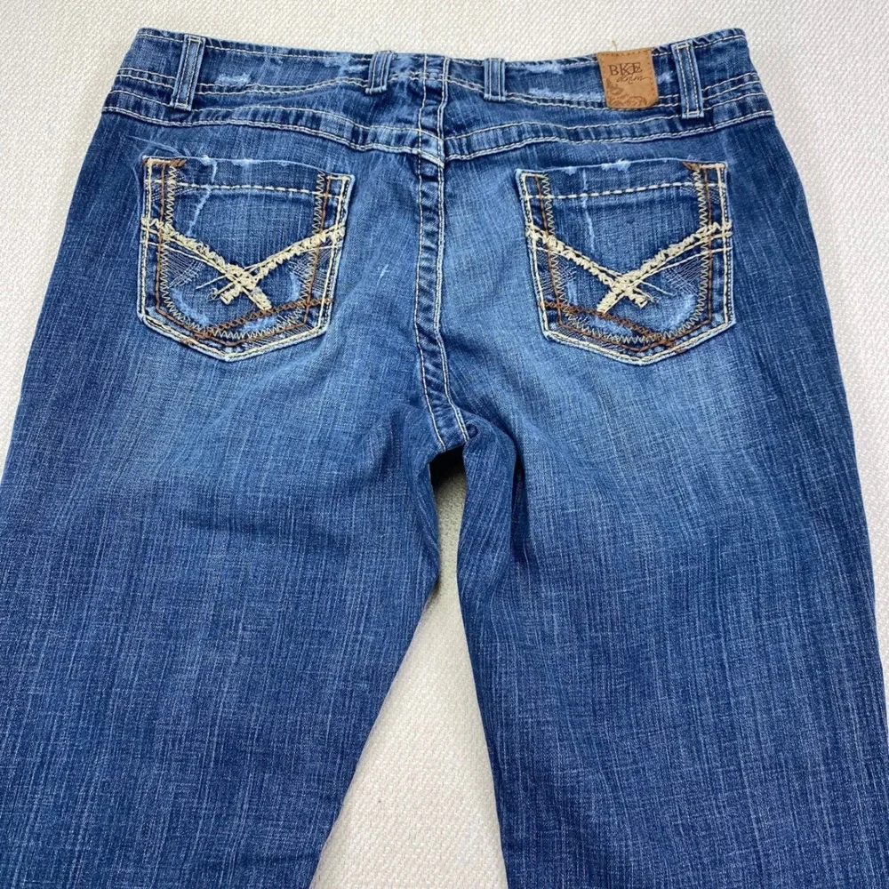 BKE Wendi Bootcut Jeans Womens 34x33.5 Blue Distressed Stretch Denim BKL4002L